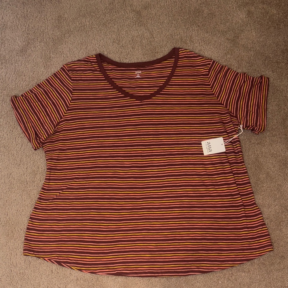 a.n.a Women's Striped Short Sleeve Tee - Red and Yellow